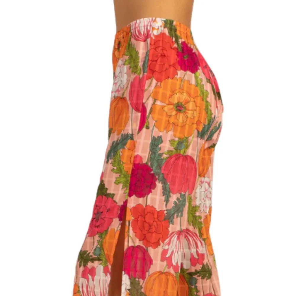 SOLD TRINA TURK NWT Women's SUNNY BLOOM Slit Pant Cover Up Multi Floral Print L - Picture 5 of 13